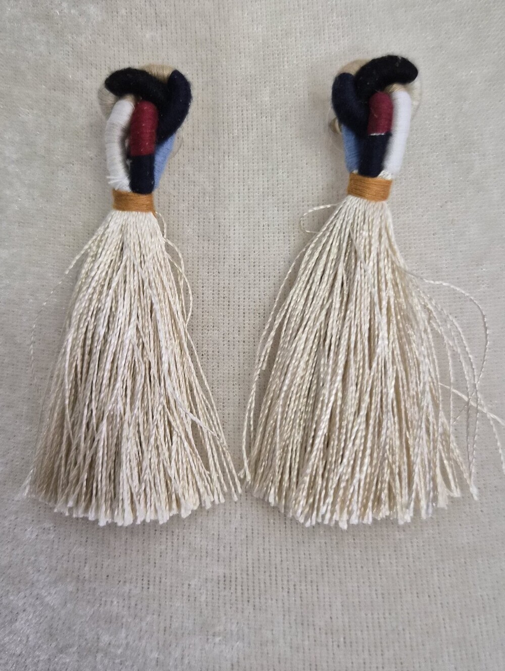 Noonday Collection Multicolor Knotted Cord Fringe Tassel Earrings Boho Style